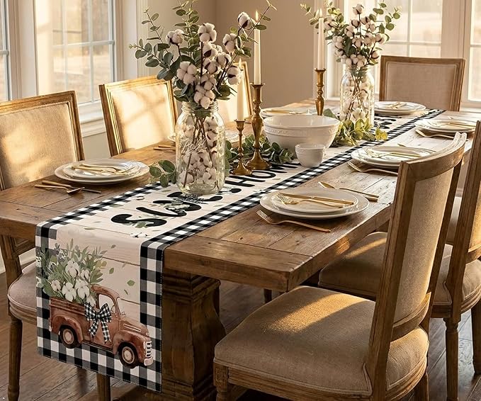 Farmhouse Table Runner, 90 x 13 inches, Rustic Country Decor - Image 2