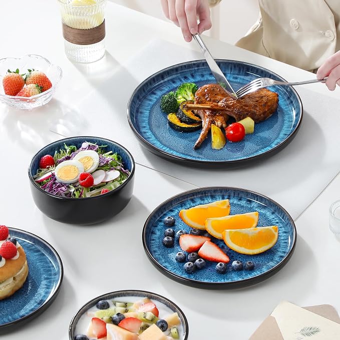 vancasso PLAYA Plates and Bowls Sets, 24 Pieces Blue Dinnerware Sets - Image 5