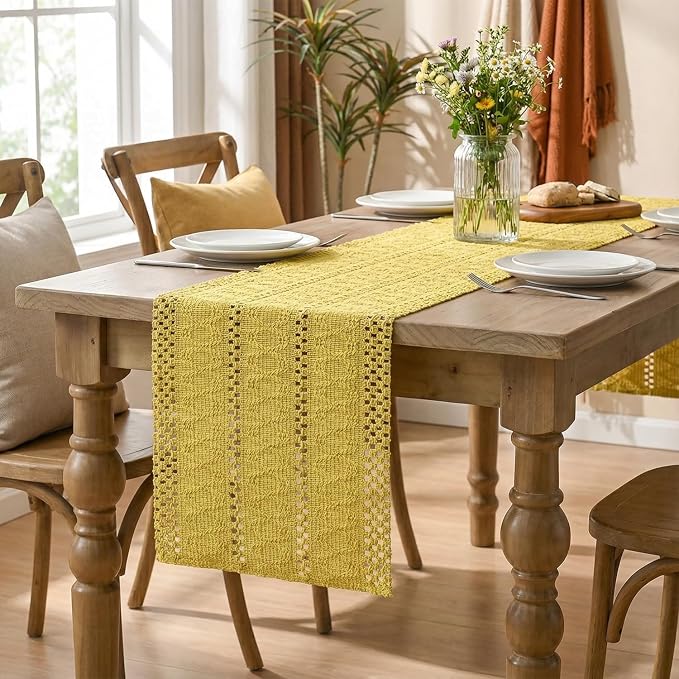 Artoid Mode Yellow Woven Farmhouse Hollow Table Runner 12x108 Inch | Holiday - Image 8