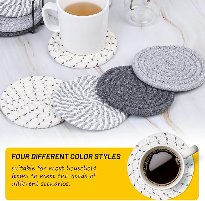 8 Pcs Drink Coasters with Holder, 4 Colors Absorbent Coasters, Minimalist - Image 5