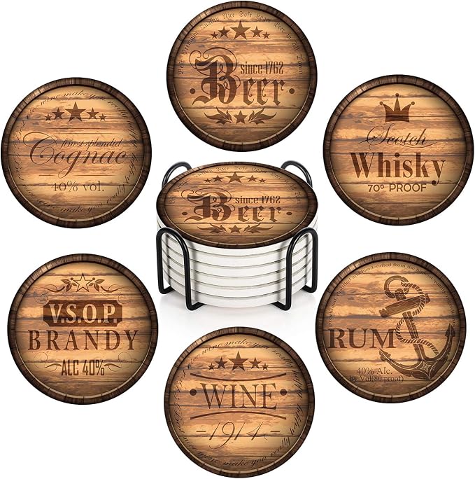 Coasters for Drinks, Ceramic Stone, Wooden Rustic | Farmhouse Wood Absorbent by Britimes