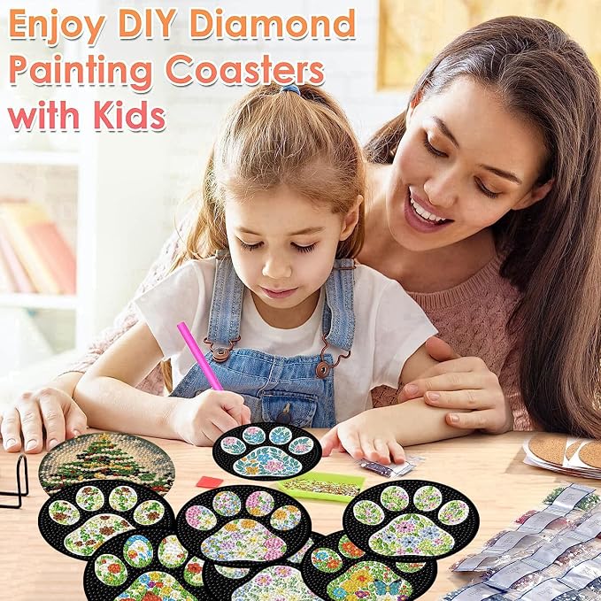 ijbnhd 8 Pcs Flower Diamond Art Coasters Kits 4x4 inch | Dog Paw Diamond - Image 5