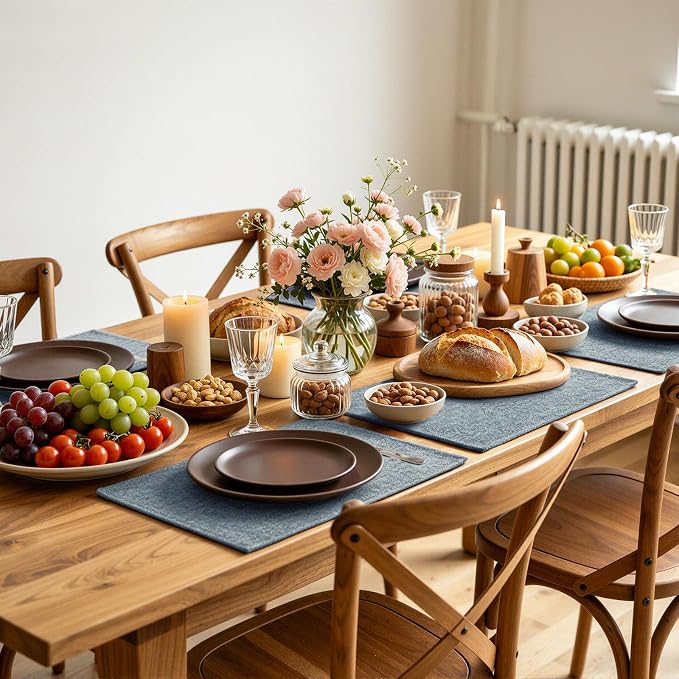 Faux Cotton Linen Placemats Set of 6, Cloth Washable Farmhouse Dining Table Mats - Image 7