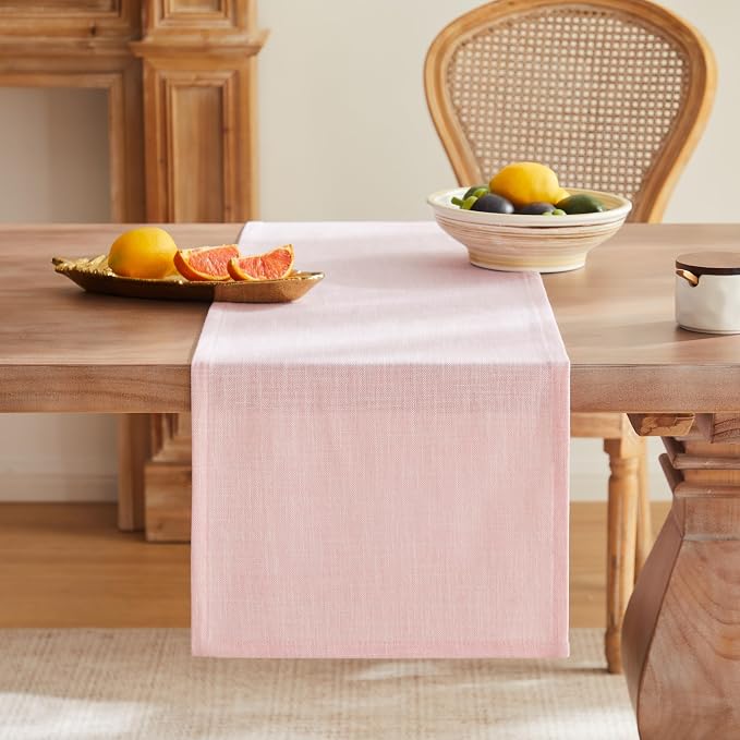 Rustic Cotton Linen Table Runner, 13x36 Inches Pink | Farmhouse Style Linen - Image 4