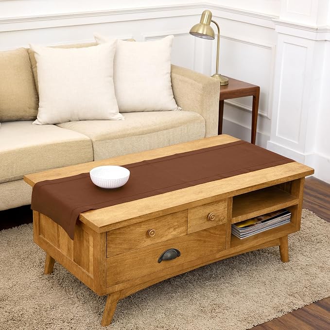 Solino Home 100% Pure Linen Dining Table Runner Brown Hemstitch, 14 x 60 in | by SolinoHome