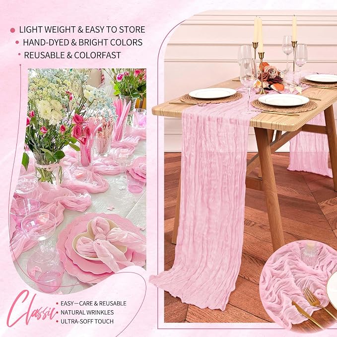 18 Pack Cheesecloth Table Runner 10FT Light Pink Table Runner Boho Gauze Cheese - Image 5