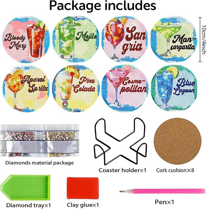 Benjenes 8PCS Diamond Art Coasters Kit - Image 2