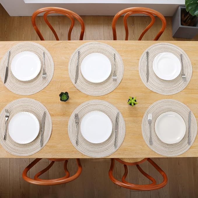 SHACOS Placemats Set of 8 Round Braided Place Mats 15 inch Washable Table Mats - Image 4