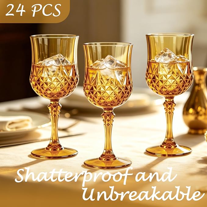 24Pack Plastic Wine Glasses, 7oz Vintage Goblets - Image 4