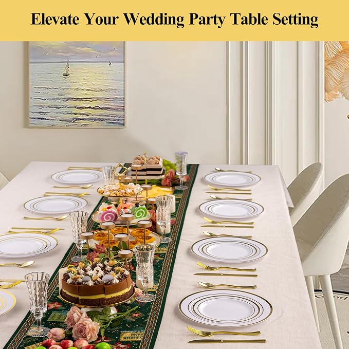 100 Pack 10.25 Inch Gold Rim Plastic Dinner Plates | Heavy Duty Disposable - Image 7