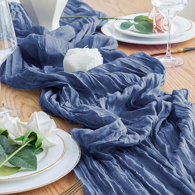 Cheesecloth Table Runner 10FT Blue Boho Gauze Rustic Sheer Runners | Cheese - Image 6