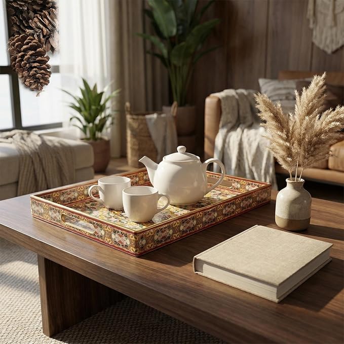 2pcs Boho Red Decorative Serving Tray, Modern Plastic Tray - Image 3