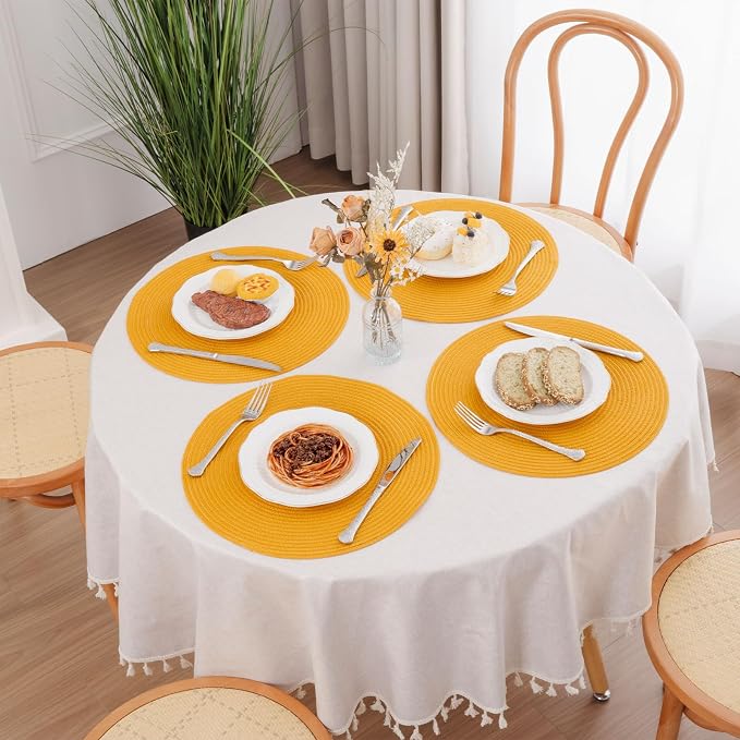 SHACOS 15 inch Round Braided Placemats Set of 6 Non Slip Washable Kitchen Table - Image 6