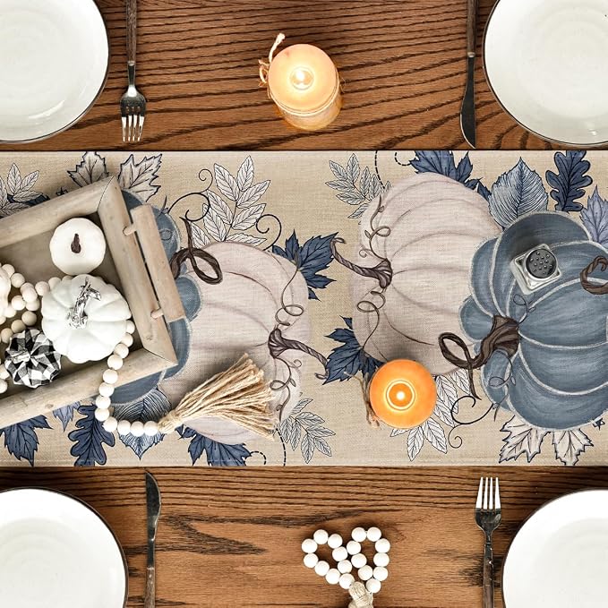 Artoid Mode 210 GSM Fall Table Runner 13x120 Inch Home Party Decor | Blue and - Image 7