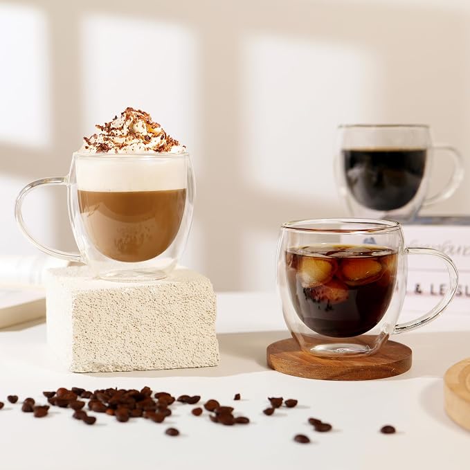 CNGLASS 12oz Double Walled Glass Coffee Mugs, Insulated Glass Mugs - Image 3