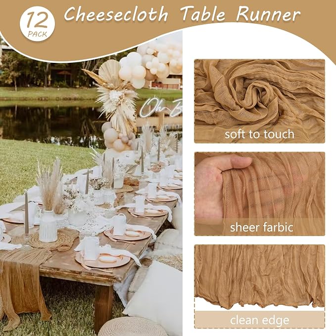 12 Pack Cheesecloth Table Runner 35x72 Inch Boho Gauze Table Runner Rustic - Image 4