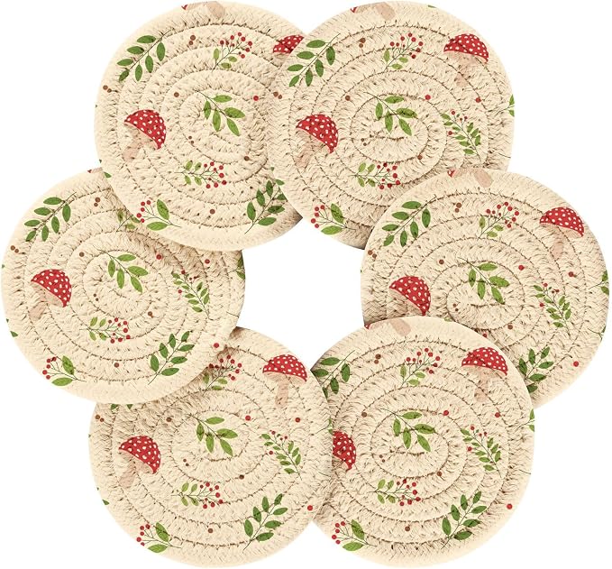 Mushroom Berries Print Coasters - Image 2