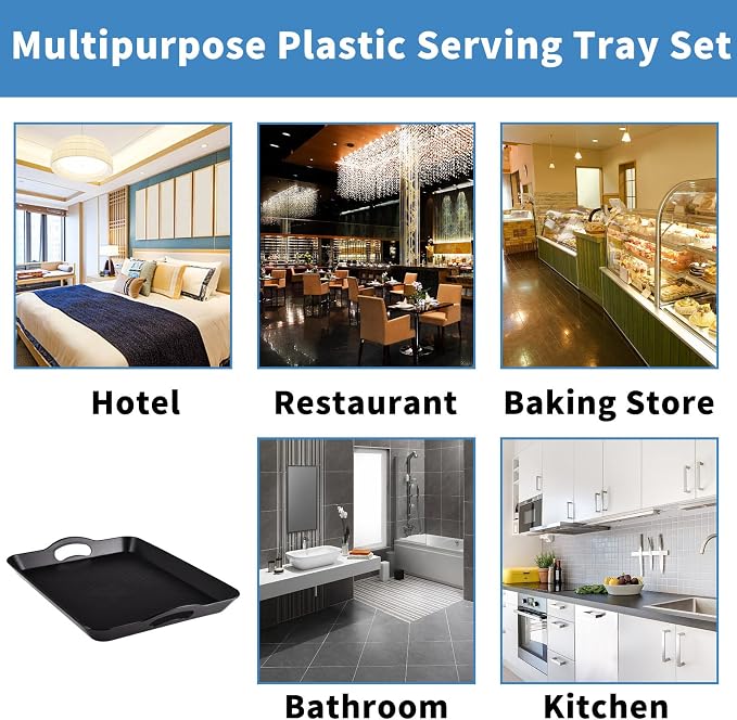 Plastic Tray with Handles, 2 Pack Multi-Purpose Rectangular Non Slip Restaurant - Image 6