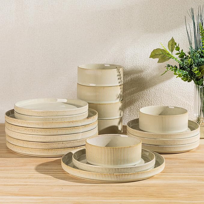 Ceramic Dinnerware Set for 6, 18-Piece Plates and Bowls Set | Lightweight by TheTerra