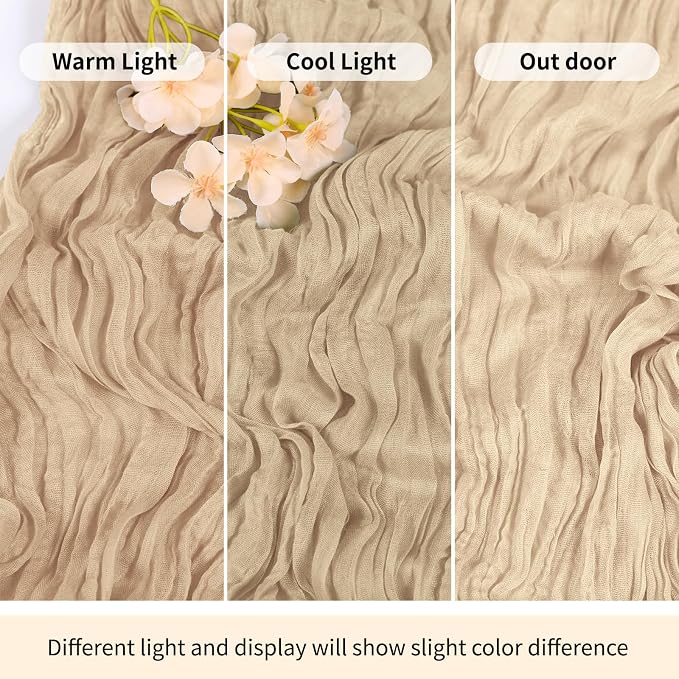 3 Pack Beige Cheesecloth Table Runner 17x108 Inch Semi Sheer Boho Gauze Cheese - Image 7
