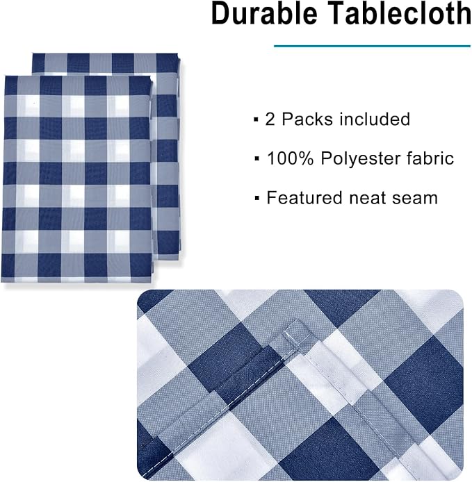Checkered Tablecloth, 2 Pack, 60 x 84 inch, Stain and Wrinkle Resistant - Image 3