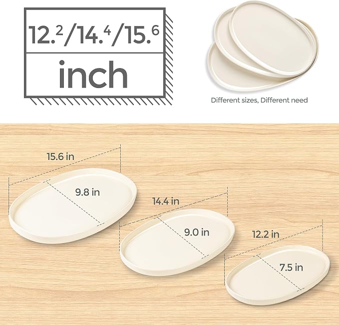 Ceramic Serving Platter Set of 3, Oval Serving Plates and Dishes | - Image 7