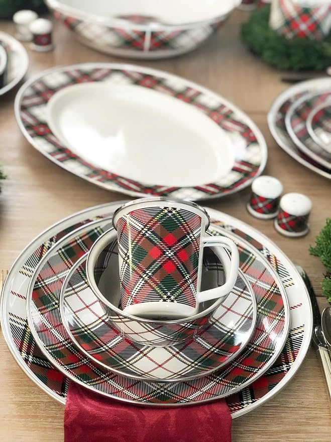 Golden Rabbit Enamelware Oval Platter, 12 x 16in, Highland Plaid | 12 x 16in - Image 3
