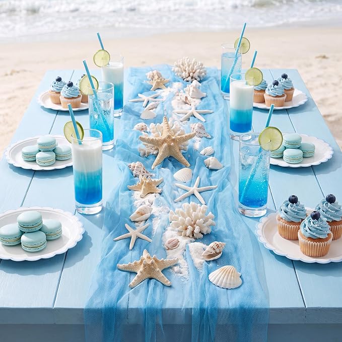 NatNarr 30 Pcs Light Blue Plates 9" Scalloped Blue and White Dessert Plates | - Image 7