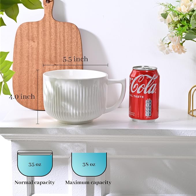 Ceramic Soup Bowl with Handle, Extra Large 38oz Ramen Bowl with Lid, Jumbo Soup - Image 2