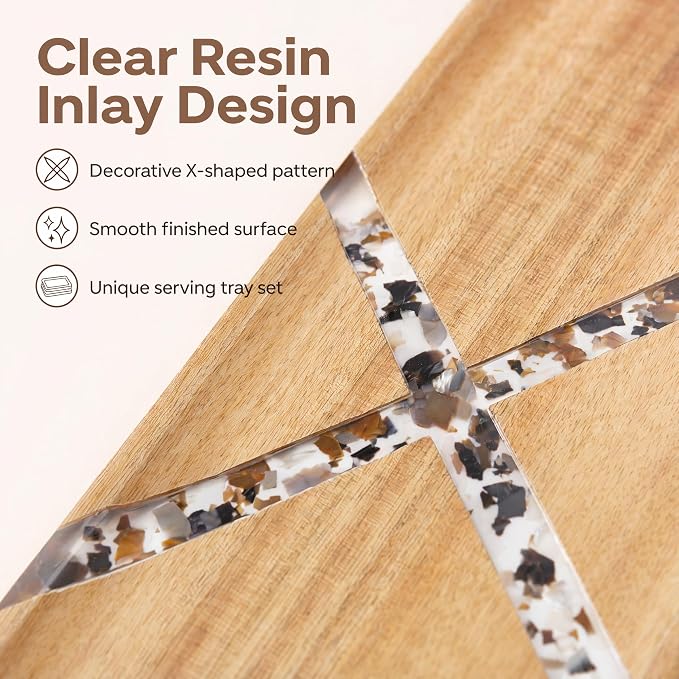 Resin Inlay Acacia Charcuterie Cheese Trays 3 Pack 14x5.5 in | Solid Natural - Image 3