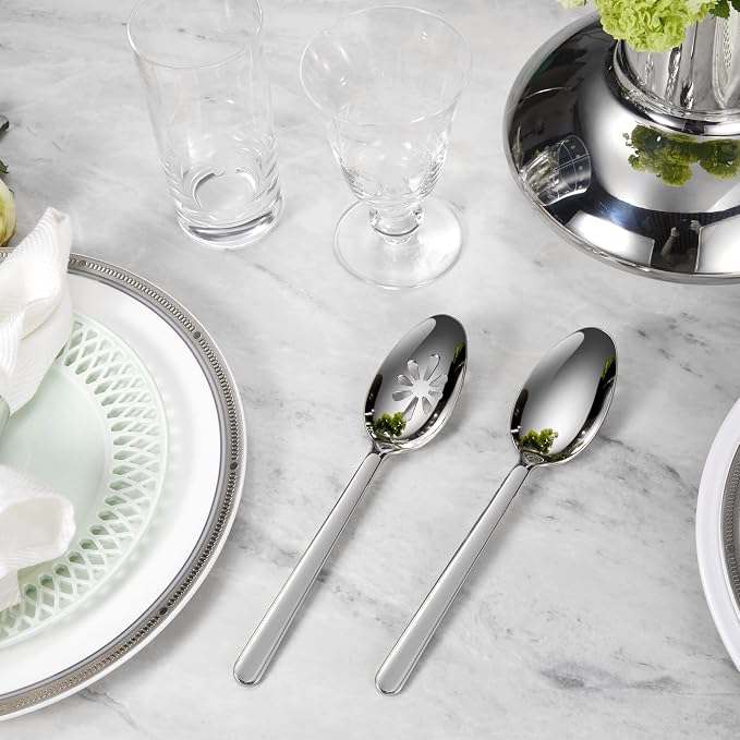 Premium Aline 9-Inch Spoons | 18/10 Stainless Steel Serving & Slotted Spoons; - Image 4