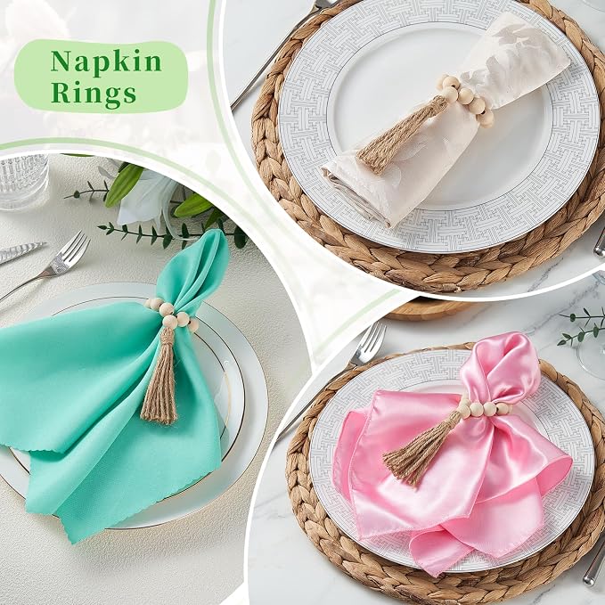 APTWOW Napkin Rings Set of 100, Wooden Napkin Rings, Wood Bead Napkins Rings - Image 4