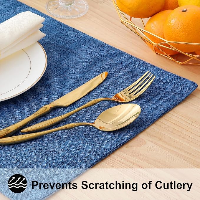 Faux Cotton Linen Placemats Set of 4, Cloth Washable Farmhouse Dining Table Mats - Image 4