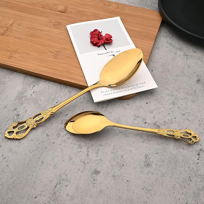 8-Piece Luxury Royal Silverware Set, 18/10 Stainless Steel Gold Flatware Set - Image 7