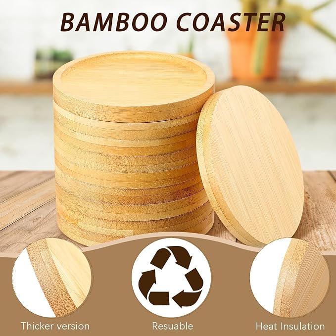 Patelai 20 Pcs Round Bamboo Coasters - Image 3