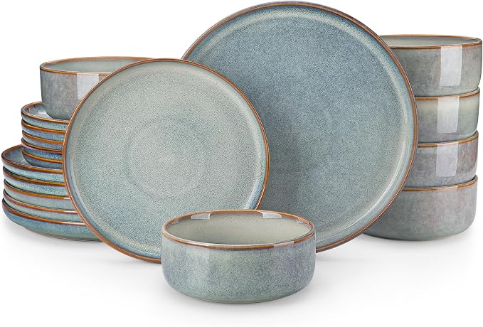 vancasso PLAYA Plates and Bowls Sets, 18 Pieces Light-Blue Dinnerware Sets by vancasso
