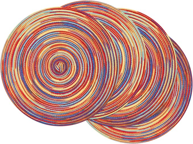 SHACOS Round Braided Placemats Set of 4 Variegated Colorful Placemats by SHACOS