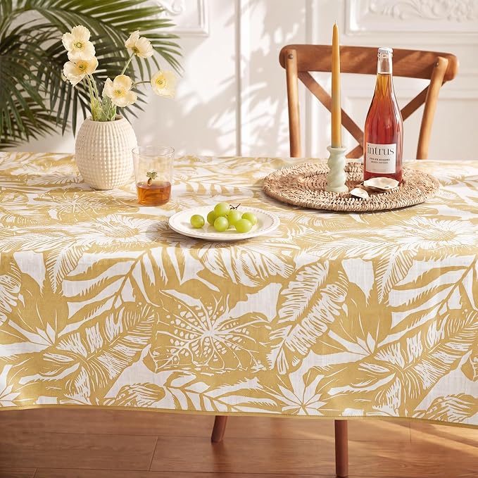 jinchan Yellow Tropical Floral Linen Rectangle Table Cloth 50x84 | Colorful - Image 8
