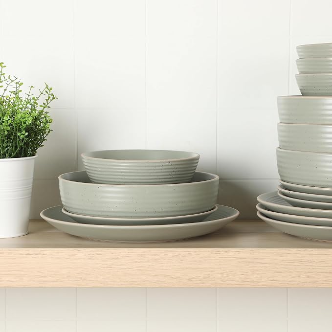 Gibson Home Dinah Double Bowl Stoneware Embossed Speckled Dinnerware Set - Image 5