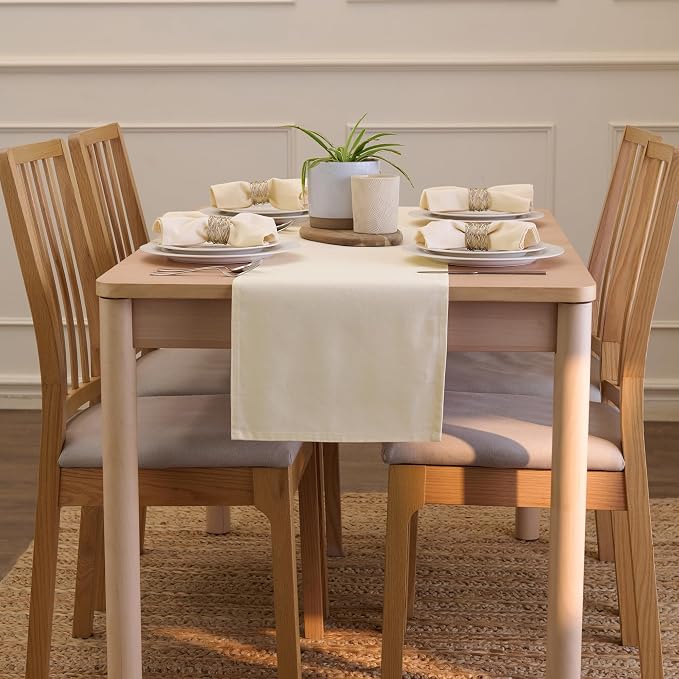 Encasa XO Table Runner, Cotton Canvas Dining Runner 13"x48" | Natural, 180 GSM - Image 4