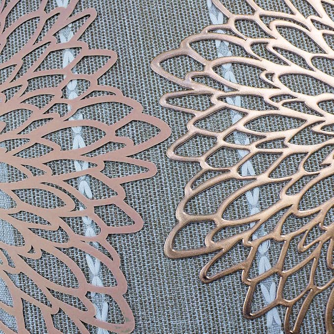 Rose Gold Round Placemats for Dinner Table Set of 6 | Hollow-out Vinyl Place - Image 7
