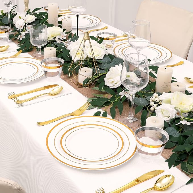 700-Piece Gold Rim Plastic Dinnerware Set - Image 6