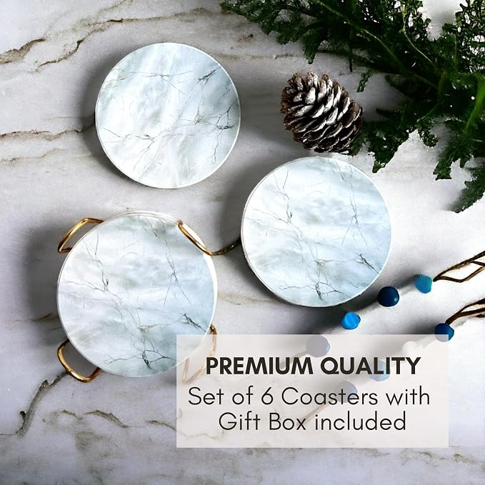 Ceramic Marble Coasters Set of 6, Absorbent Drink Coasters - Image 9