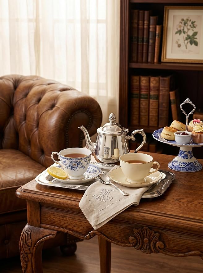 4 Pack Silver Serving Trays, Lightweight Vintage Tea Display Tray - Image 6