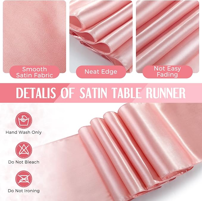24 Packs Rose Gold and White Disposable Tablecloths and Satin Table Runner Set - Image 4