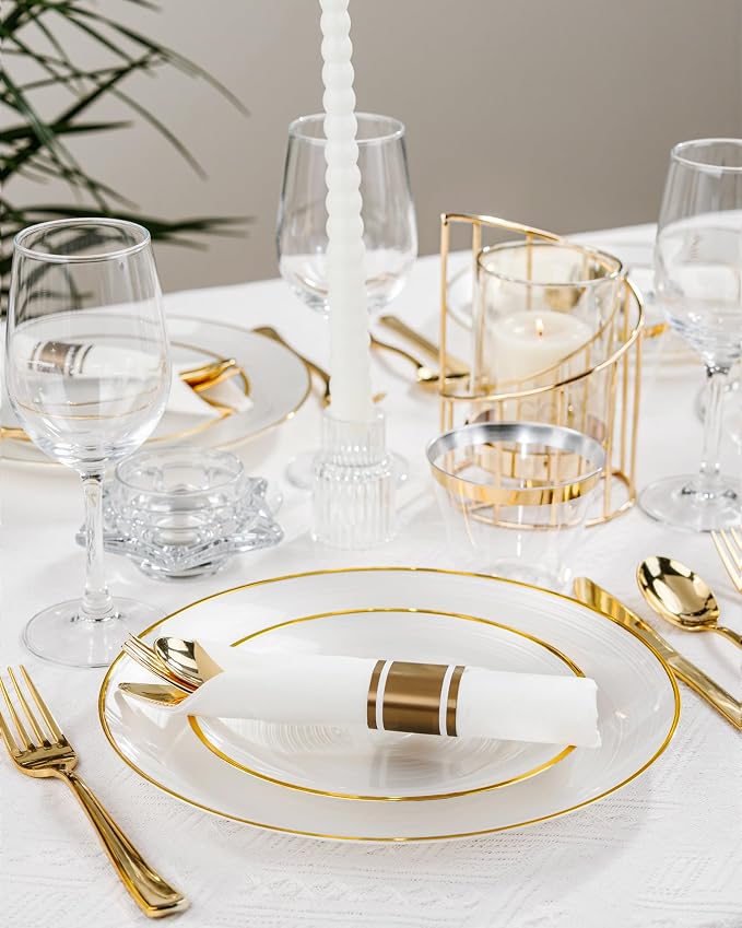 Morejoy 60Pcs Pearl White Plastic Plates, Modern swirl design Plates Include - Image 7