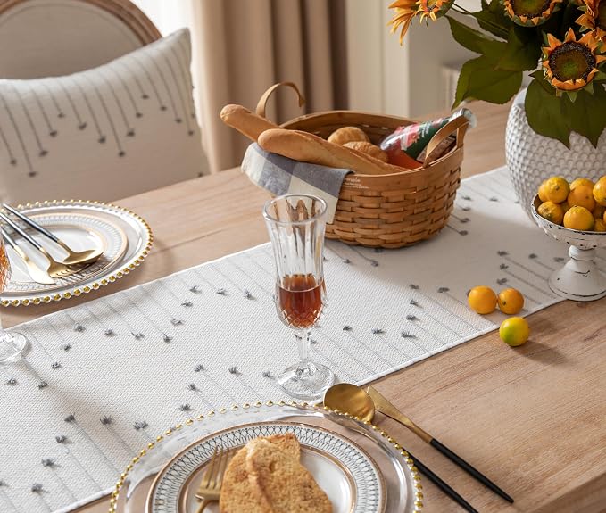 Boho Table Runner 13 x 90 Inch Long Natural Cotton Woven Runner - Image 3