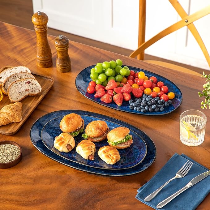 vancasso Ceramic Serving Platters Set of 3, Oval 16/14.7/13.5 Inch Stoneware - Image 8