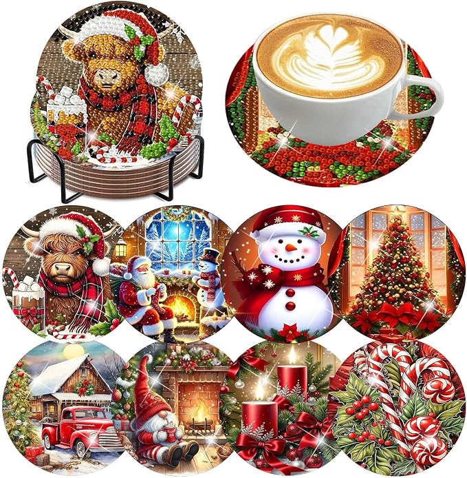 ijbnhd 8 Pack Christmas Diamond Art Coasters Kits by ijbnhd