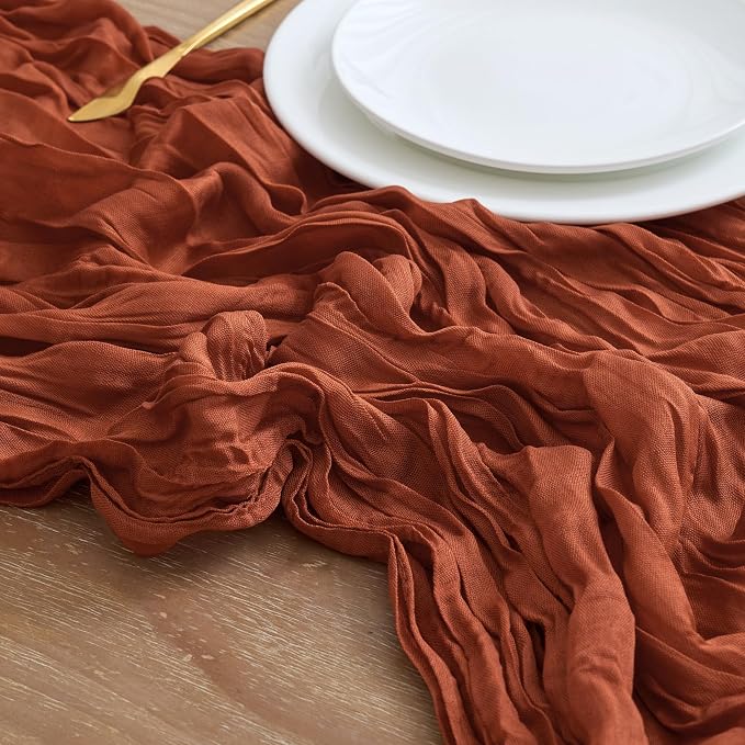 Asee'm 6pcs Terracotta Fall Cheesecloth Table Runner 10FT Boho Burnt Orange | - Image 4